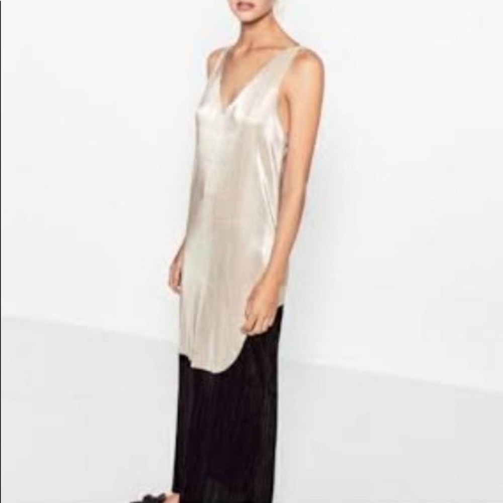 Zara Trafaluc silver and black crinkle maxi dress